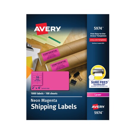 Avery Dennison 2" x 4" Neon Magneta Shipping Labels, Pk100 7278205974